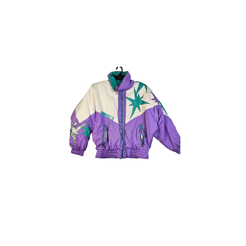 Vintage Kaelin Ski Jacket Purple Teal White Star Graphic Retro 80s 90s